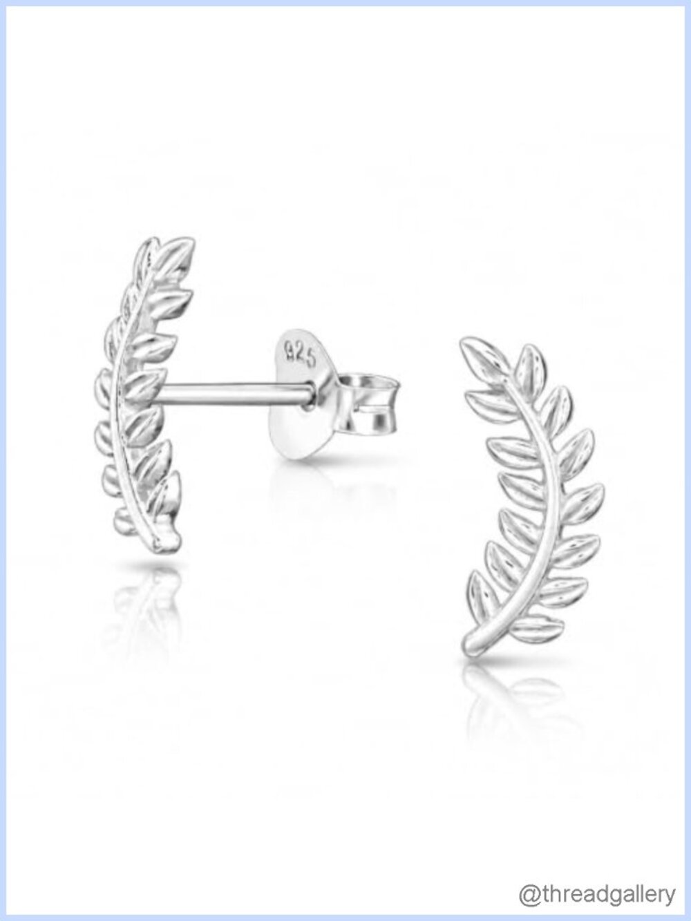 Sterling Silver Leaf Branch Ear Crawler Stud Earrings